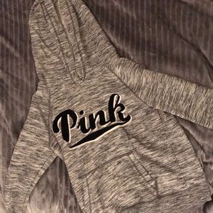 grey and white hoodie